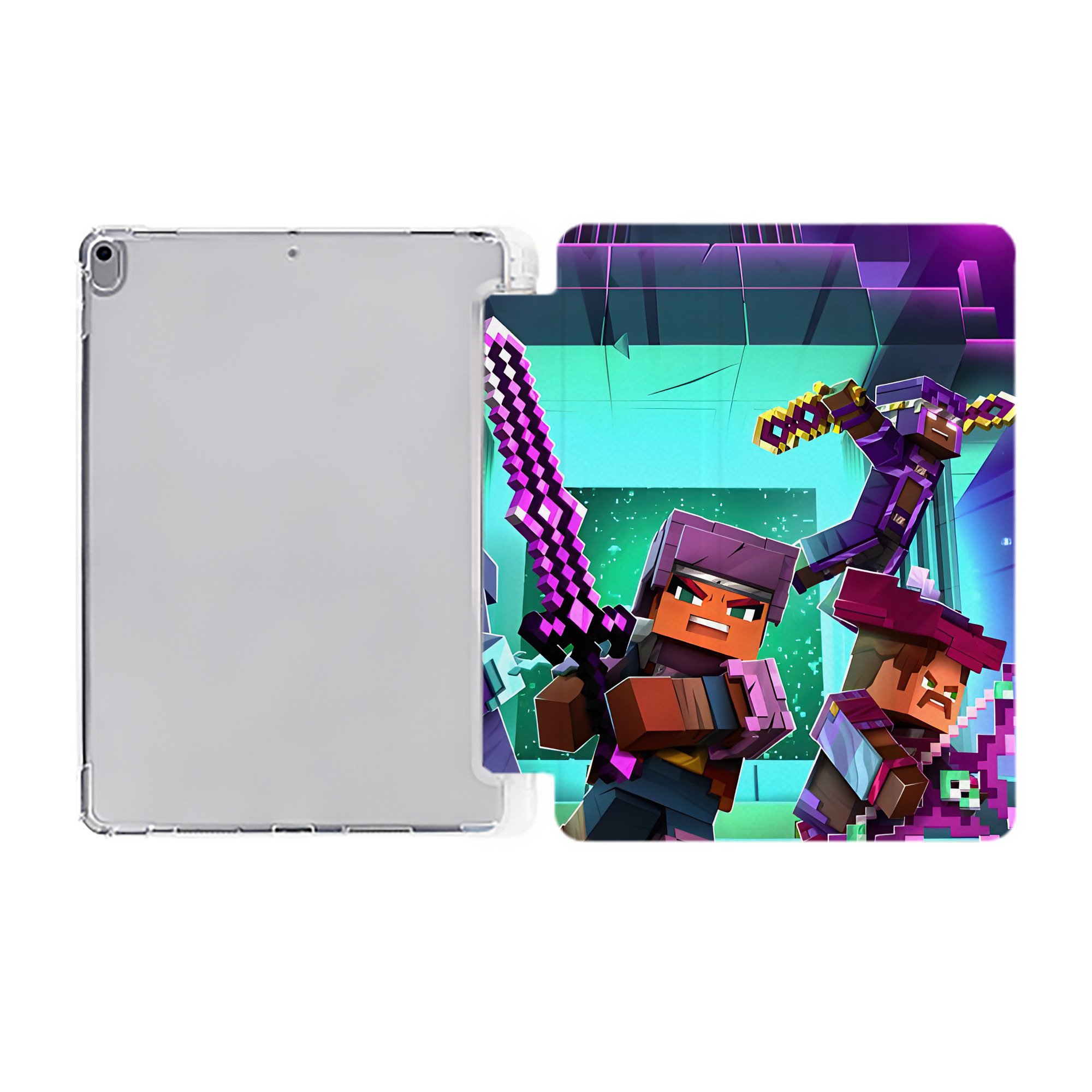 （画像用） マインクラフト ブロックの世界 Minecraft MC Block world IPad ケース ペン収納付き 三つ折りスタンド PUレザー×シリコン 対応機種9.5/10.5/10.9インチ